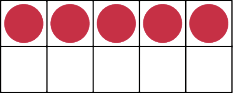 A ten-frame with 5 red dots in the top row.