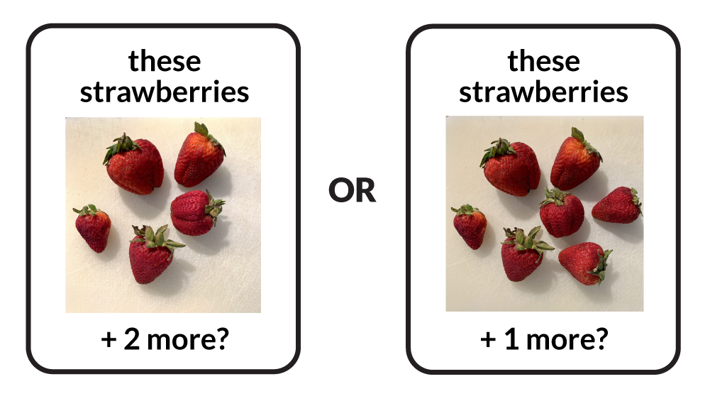 5 strawberries + 2 more? Or 7 strawberries + 1 more?