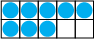 a ten frame with 5 blue dots on top and 3 blue dots on the bottom