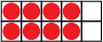 a ten frame with 4 red dots on top and 4 red dots on the bottom