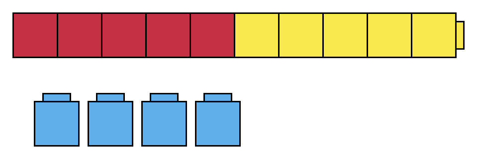 5 red cubes. 5 yellow cubes. 4 blue cubes.