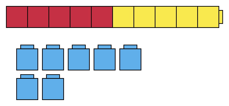 5 cubos rojos 5 cubos amarillos. 7 cubos azules.