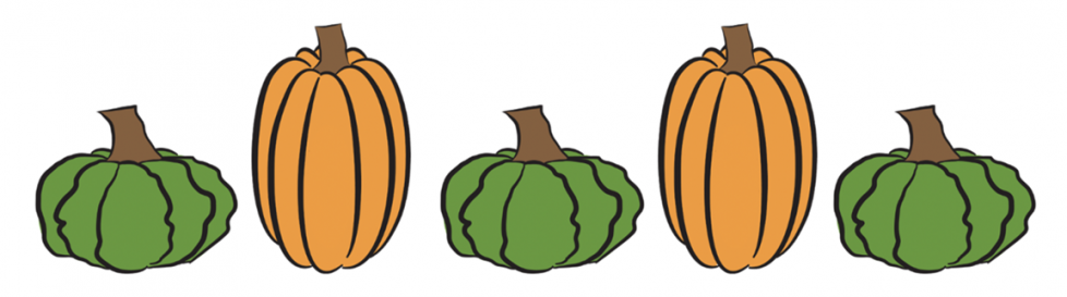 First, a short, bumpy, green pumpkin. Next, a tall, smooth, orange pumpkin. Then a short, bumpy, green pumpkin. Next, a tall, smooth, orange pumpkin. Last, a short, bumpy, green pumpkin.