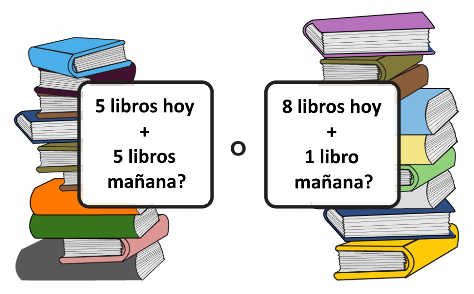 ¿5 libros hoy + 5 libros mañana? O bien, ¿8 libros hoy + 1 libro mañana?