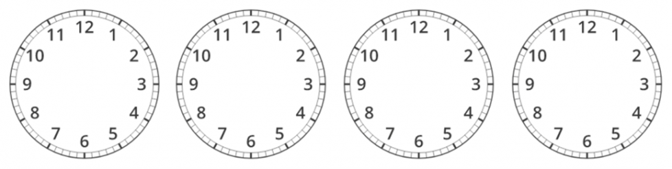 four blank clock faces