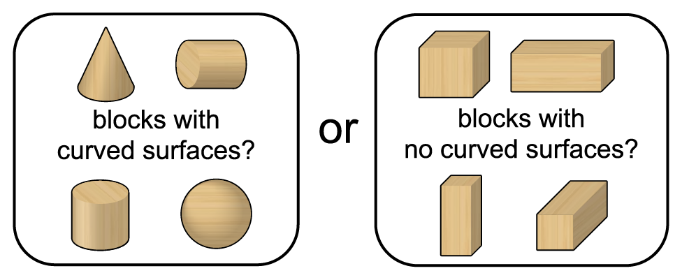 blocks with curved surfaces like cylinders, cones and spheres? or blocks with no curved surfaces, like cubes and rectangular prisms?