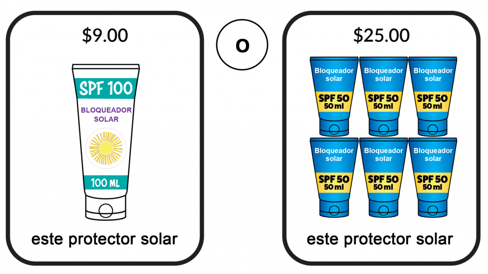 ¿1 tubo de 100 mililitros de bloqueador solar SPF 100 por 9 dólares? o ¿6 tubos de 50 mililitros de bloqueador solar SPF 50 por 25 dólares?