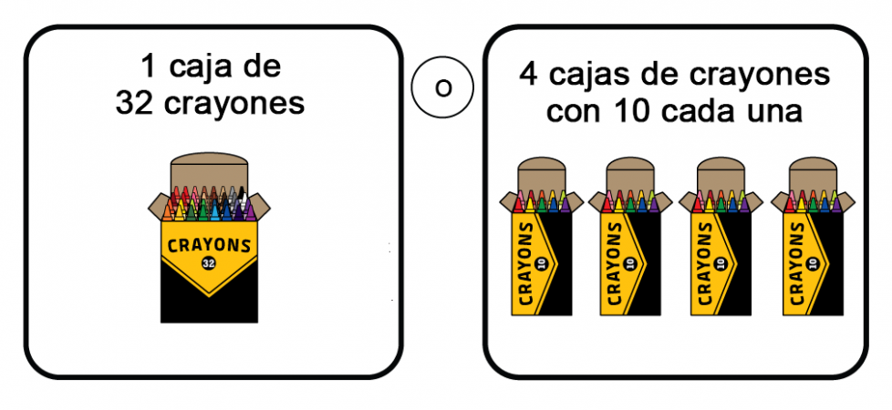 1 caja de 32 crayones o 4 cajas cada una con 10 crayones.