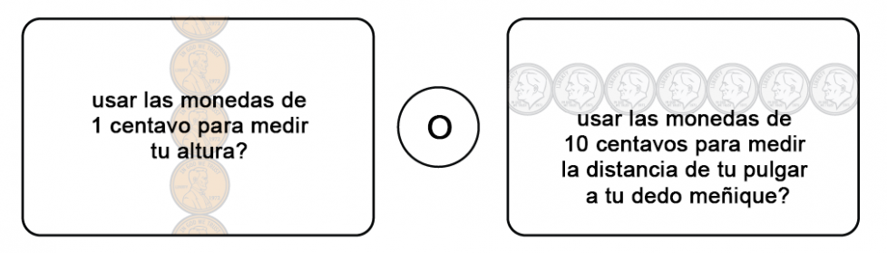 usar las monedas de 1 centavo para medir tu altura? O usar las monedas de 10 centavos para medir la distancia de tu pulgar a tu dedo meñique?