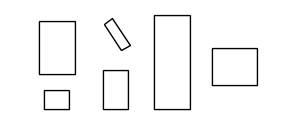 This sample shows rectangles of 6 different sizes and shapes. Some have 2 sides that are much long than the 2 short sides. Others have 2 short sides that are almost as long as the 2 long sides. Some are tall and some are wide.