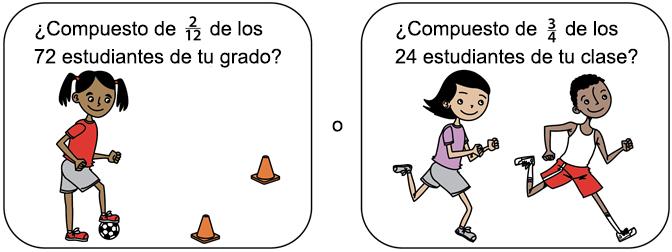 formado por 2 doceavos de los 72 estudiantes de tu grado? ¿O formado por 3 cuartos de los 24 estudiantes de tu clase?