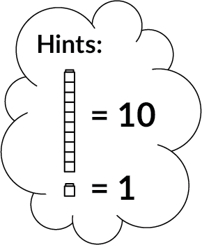 Hints: A cube tower equals 10. A single cube equals 1.