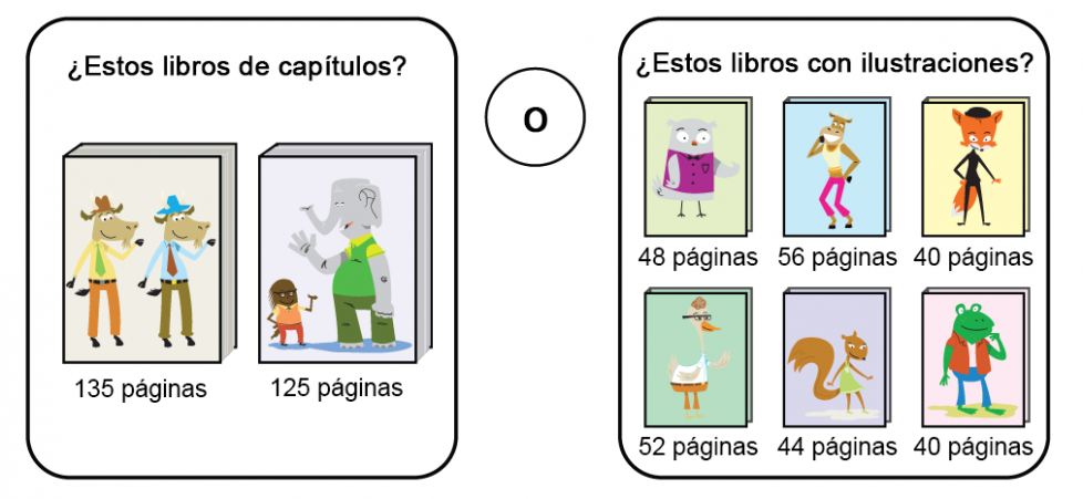 ¿Estos libros de capítulos? 2 libros en total. Tienen 135 y 125 páginas. O ¿estos libros con ilustraciones? Hay 6 libros en total. Tienen 48, 56, 40, 52, 44 y 40 páginas.